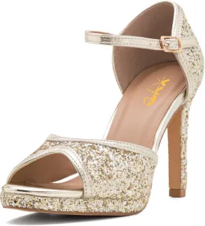 XYD Women Glitter Stiletto Heels Platform Ankle Strap Sequins Ballroom Latin Dance Shoes Open Toe High Heeled Sandals
