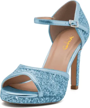 XYD Women Glitter Stiletto Heels Platform Ankle Strap Sequins Ballroom Latin Dance Shoes Open Toe High Heeled Sandals
