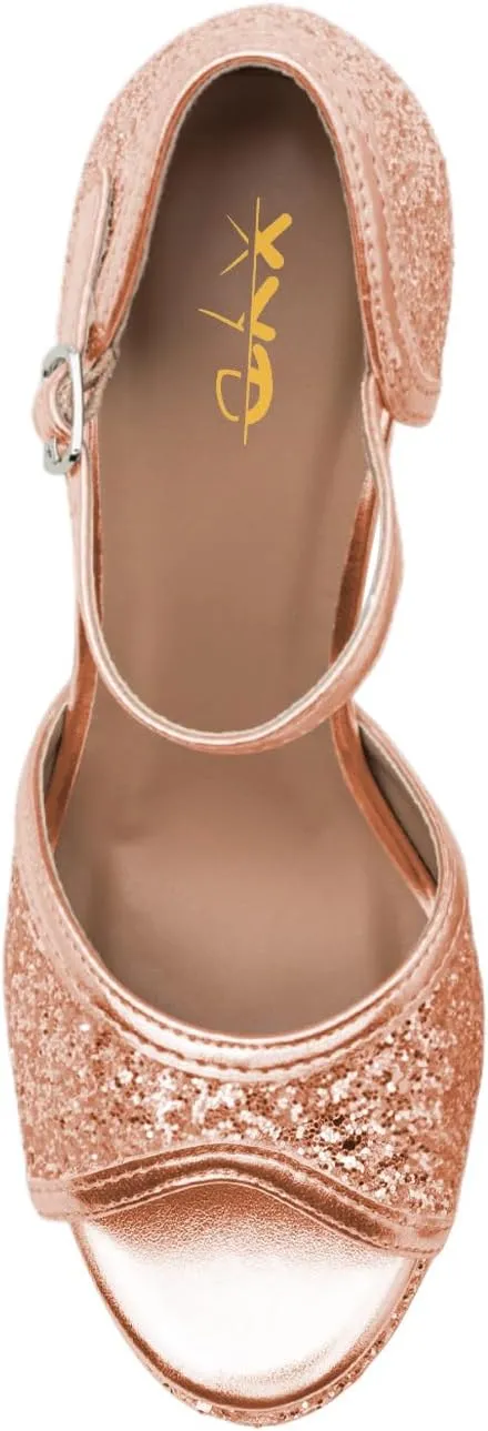 XYD Women Glitter Stiletto Heels Platform Ankle Strap Sequins Ballroom Latin Dance Shoes Open Toe High Heeled Sandals