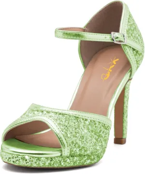 XYD Women Glitter Stiletto Heels Platform Ankle Strap Sequins Ballroom Latin Dance Shoes Open Toe High Heeled Sandals