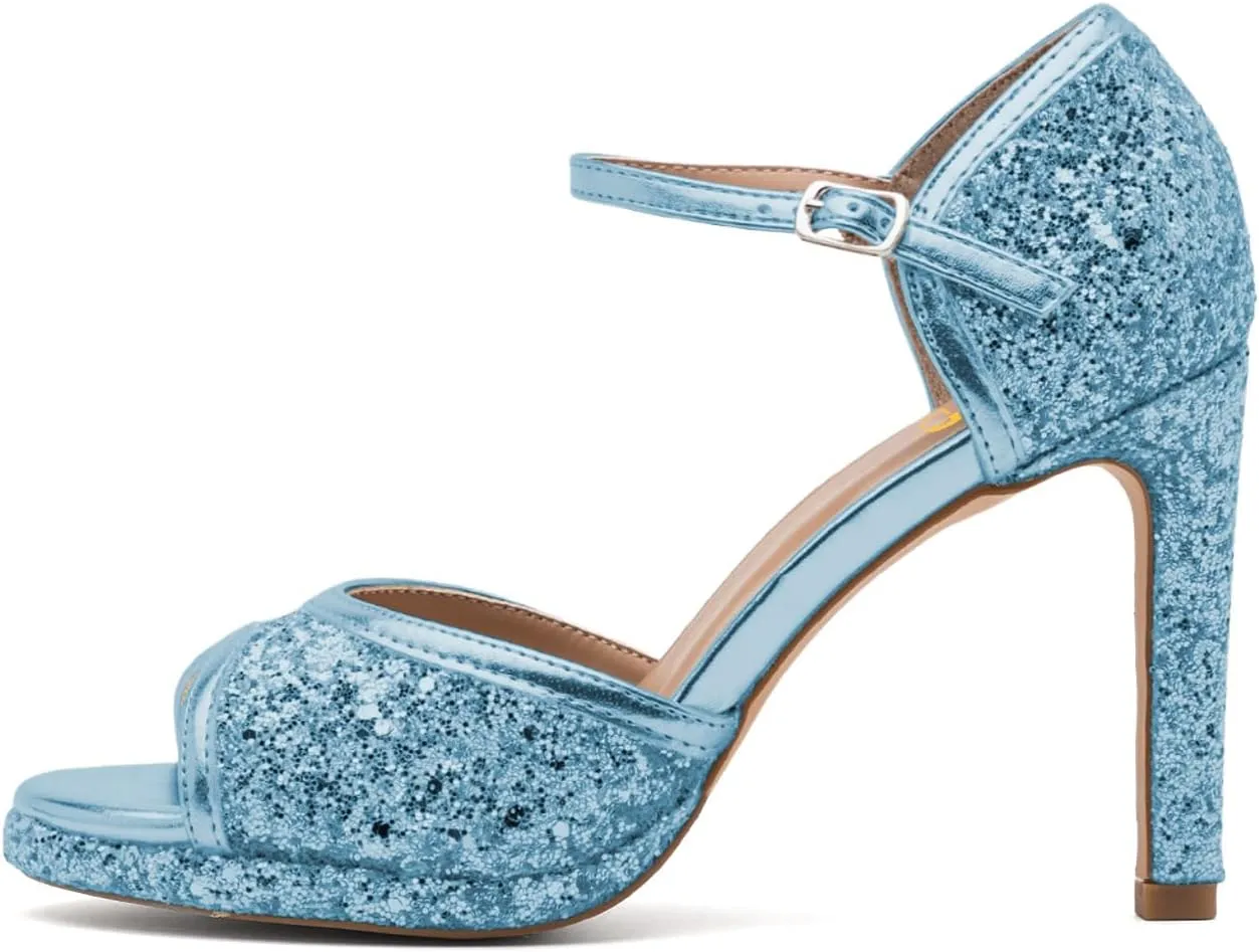 XYD Women Glitter Stiletto Heels Platform Ankle Strap Sequins Ballroom Latin Dance Shoes Open Toe High Heeled Sandals