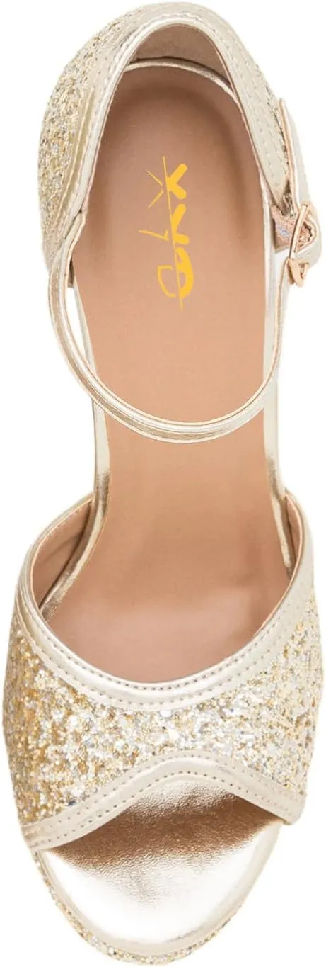 XYD Women Glitter Stiletto Heels Platform Ankle Strap Sequins Ballroom Latin Dance Shoes Open Toe High Heeled Sandals