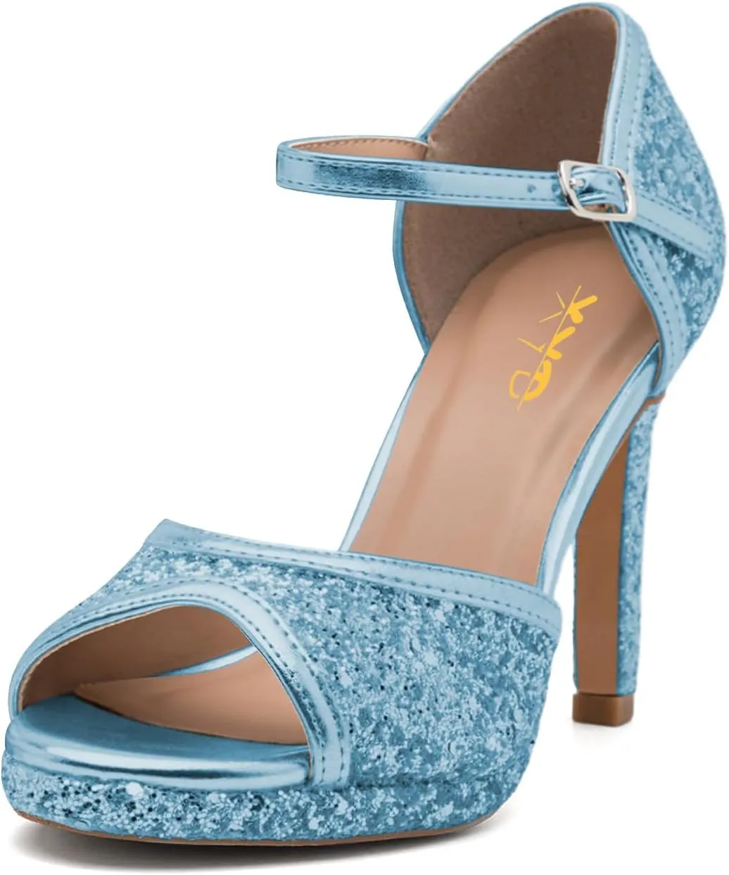 XYD Women Glitter Stiletto Heels Platform Ankle Strap Sequins Ballroom Latin Dance Shoes Open Toe High Heeled Sandals