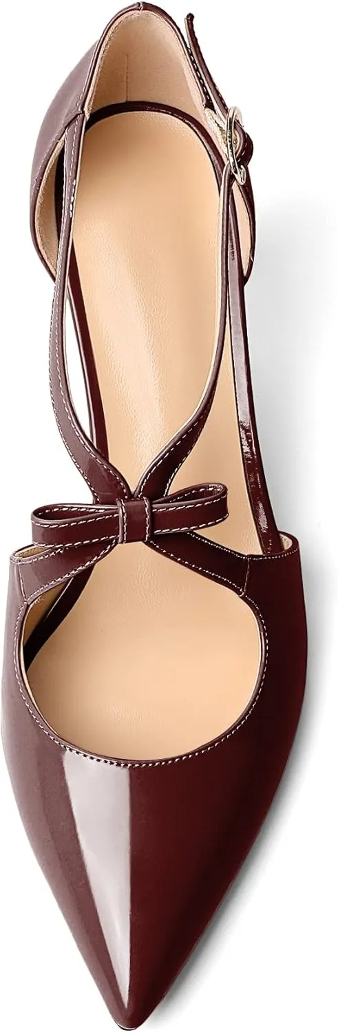 YODEKS Women's Kitten Heel Pumps, Pointed Toe Heels with Crossed Strap,D'Orsay Low Heeled 2.5 Inch Knot Casual Wedding Shoes for Women Fashion Dress Shoes