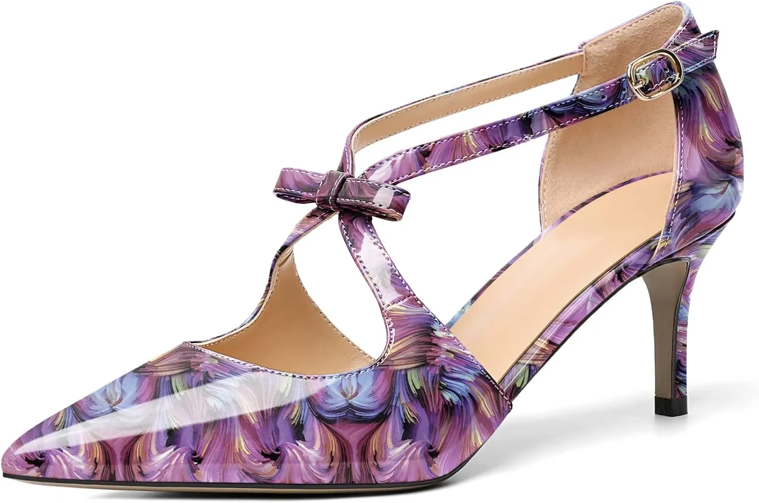 YODEKS Women's Kitten Heel Pumps, Pointed Toe Heels with Crossed Strap,D'Orsay Low Heeled 2.5 Inch Knot Casual Wedding Shoes for Women Fashion Dress Shoes