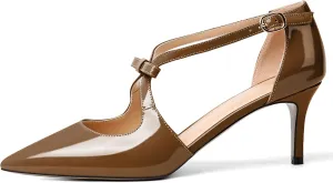 YODEKS Women's Kitten Heel Pumps, Pointed Toe Heels with Crossed Strap,D'Orsay Low Heeled 2.5 Inch Knot Casual Wedding Shoes for Women Fashion Dress Shoes