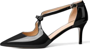 YODEKS Women's Kitten Heel Pumps, Pointed Toe Heels with Crossed Strap,D'Orsay Low Heeled 2.5 Inch Knot Casual Wedding Shoes for Women Fashion Dress Shoes