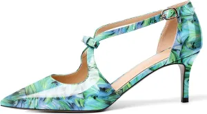 YODEKS Women's Kitten Heel Pumps, Pointed Toe Heels with Crossed Strap,D'Orsay Low Heeled 2.5 Inch Knot Casual Wedding Shoes for Women Fashion Dress Shoes