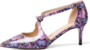 YODEKS Women's Kitten Heel Pumps, Pointed Toe Heels with Crossed Strap,D'Orsay Low Heeled 2.5 Inch Knot Casual Wedding Shoes for Women Fashion Dress Shoes