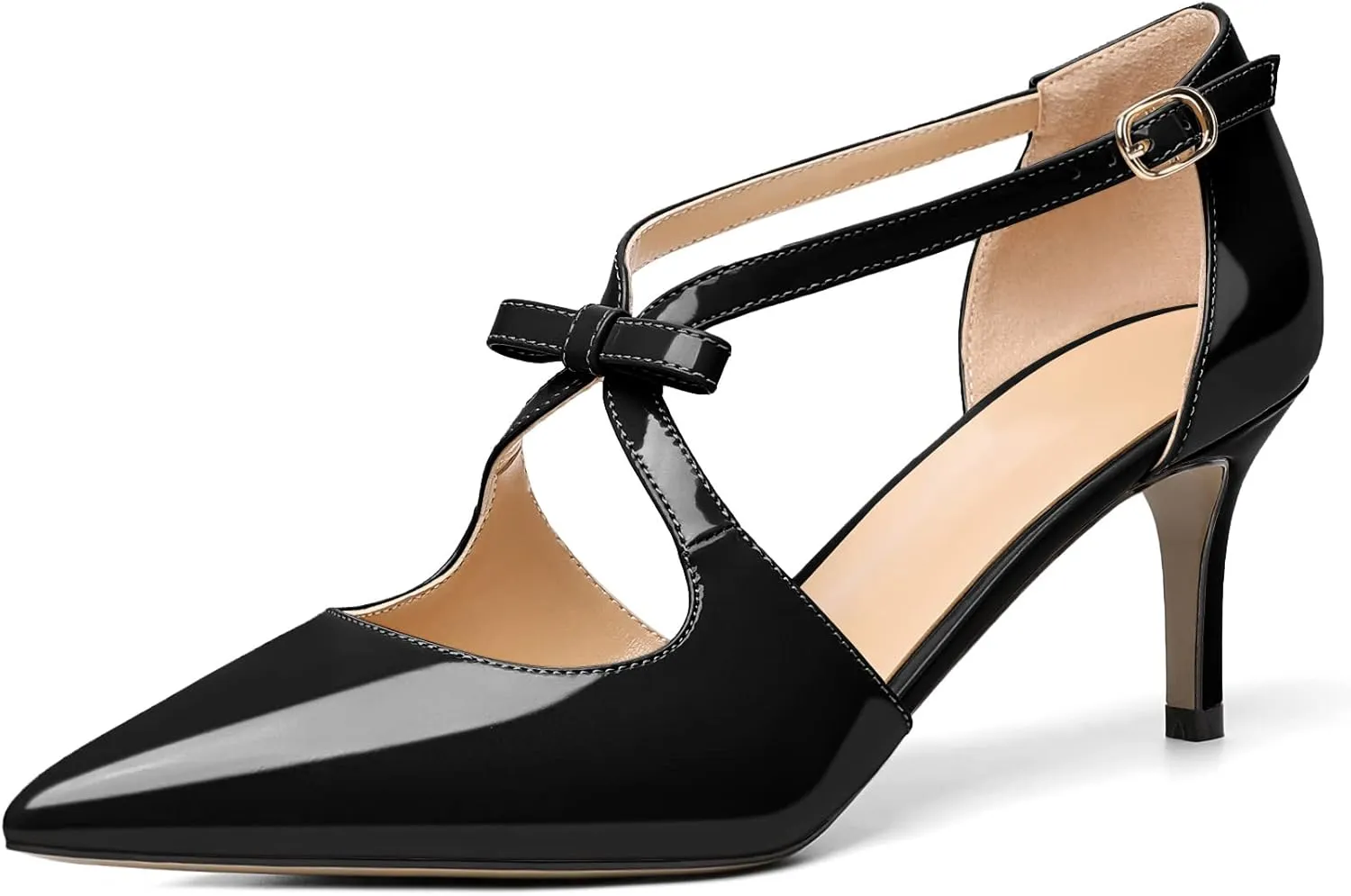 YODEKS Women's Kitten Heel Pumps, Pointed Toe Heels with Crossed Strap,D'Orsay Low Heeled 2.5 Inch Knot Casual Wedding Shoes for Women Fashion Dress Shoes