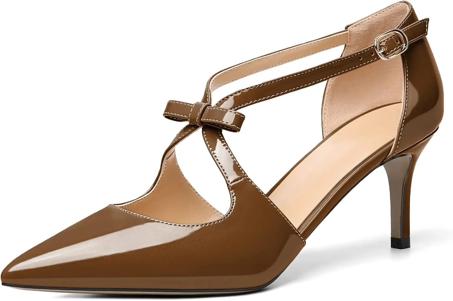 YODEKS Women's Kitten Heel Pumps, Pointed Toe Heels with Crossed Strap,D'Orsay Low Heeled 2.5 Inch Knot Casual Wedding Shoes for Women Fashion Dress Shoes