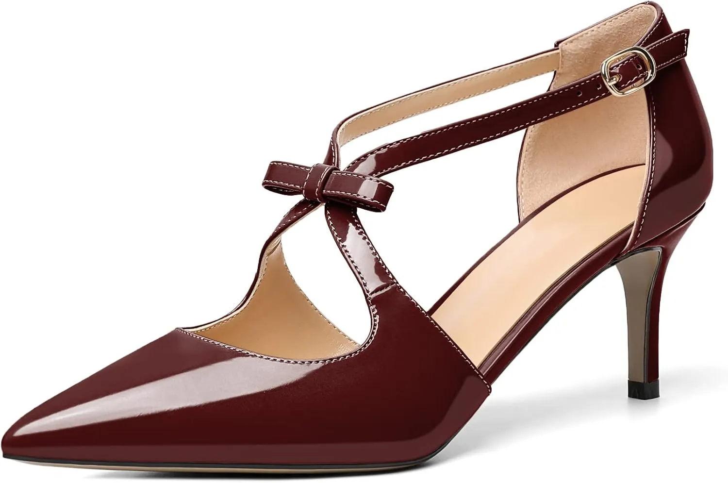YODEKS Women's Kitten Heel Pumps, Pointed Toe Heels with Crossed Strap,D'Orsay Low Heeled 2.5 Inch Knot Casual Wedding Shoes for Women Fashion Dress Shoes