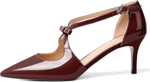 YODEKS Women's Kitten Heel Pumps, Pointed Toe Heels with Crossed Strap,D'Orsay Low Heeled 2.5 Inch Knot Casual Wedding Shoes for Women Fashion Dress Shoes