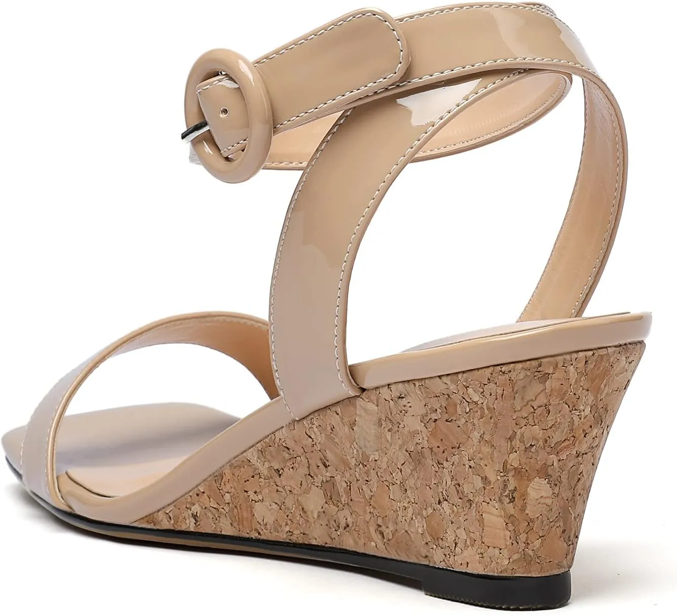 YODEKS Womens Wedge Sandals 2 Inch Low Cork Heel Pumps Square Open Toe Shoes with Ankle Strap for Party Workplace Casual Dress