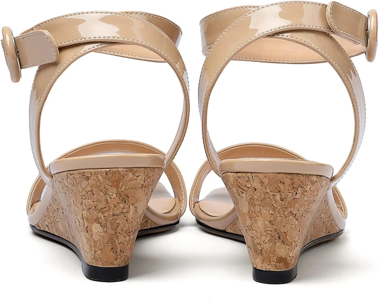 YODEKS Womens Wedge Sandals 2 Inch Low Cork Heel Pumps Square Open Toe Shoes with Ankle Strap for Party Workplace Casual Dress